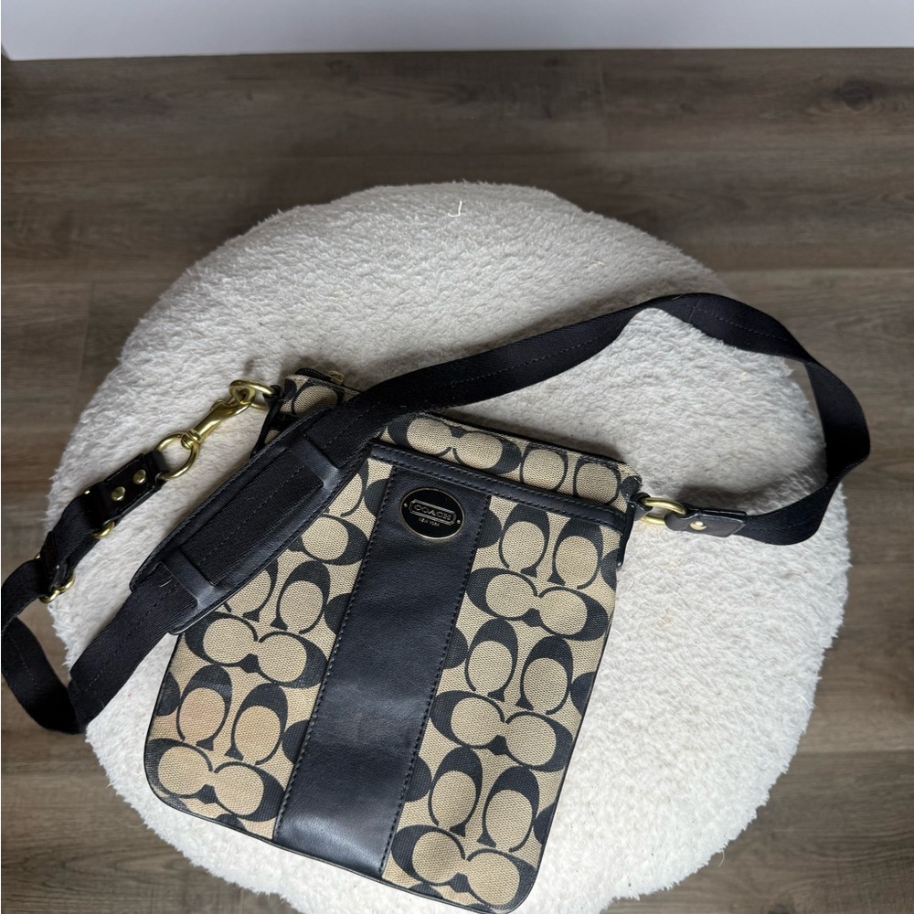 Coach Signature Black and Tan Crossbody Bag